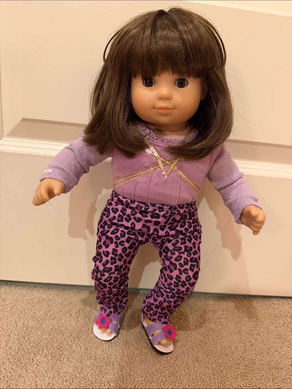 American Girl Lavender Top with Gold Trim & Purple Leopard Pants